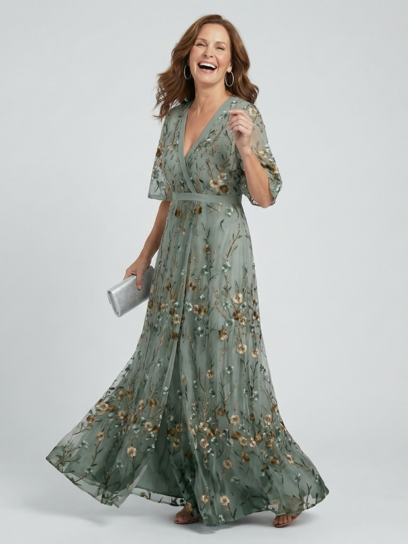 Selora | Floral Print Flutter Sleeve Maxi Dress
