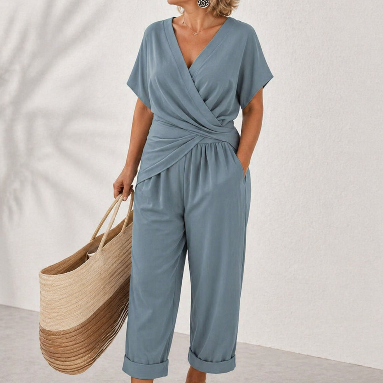 Cora | Wrap Front Top & Cropped Trouser Set