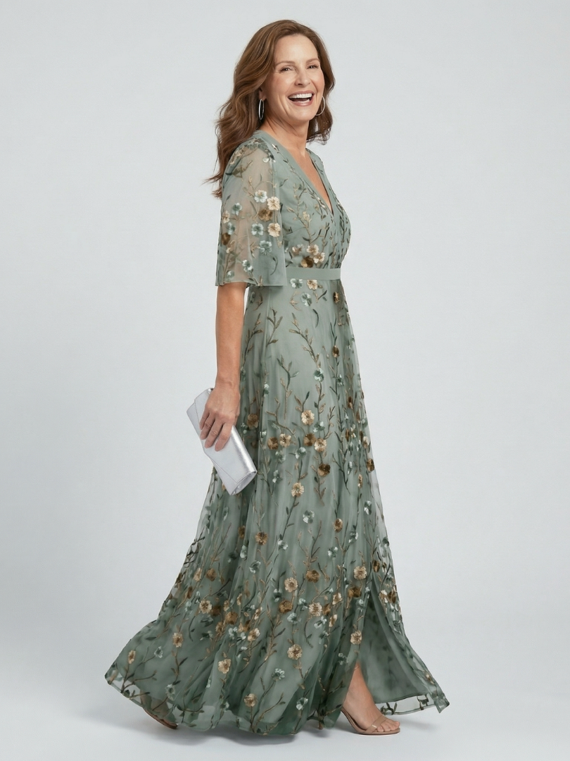 Selora | Floral Print Flutter Sleeve Maxi Dress