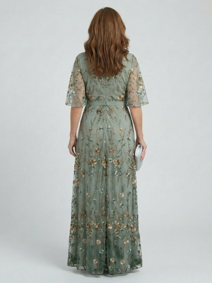 Selora | Floral Print Flutter Sleeve Maxi Dress
