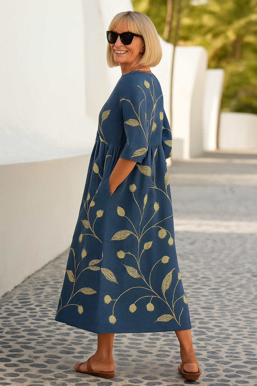 Penelope | Botanical Print Midi Dress