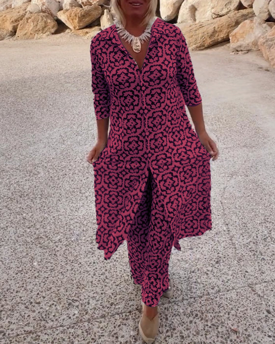 Sheila | Geometric Print Longline Shirt & Trouser Co-ord Set