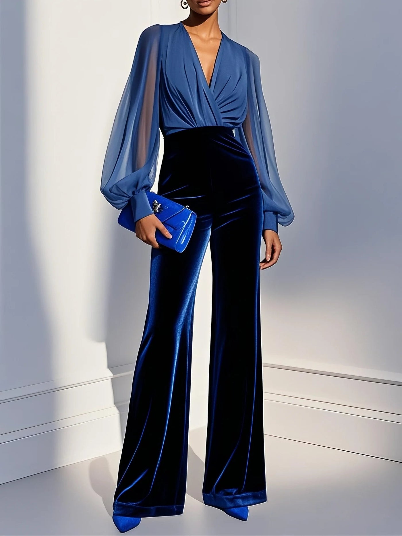 Maud | Velvet Wide-Leg 2-Piece Set with Wrap Top