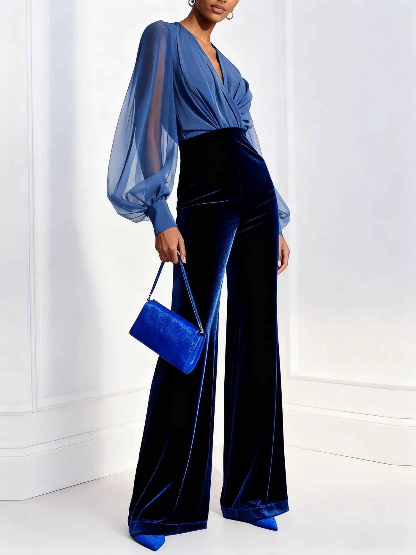 Maud | Velvet Wide-Leg 2-Piece Set with Wrap Top