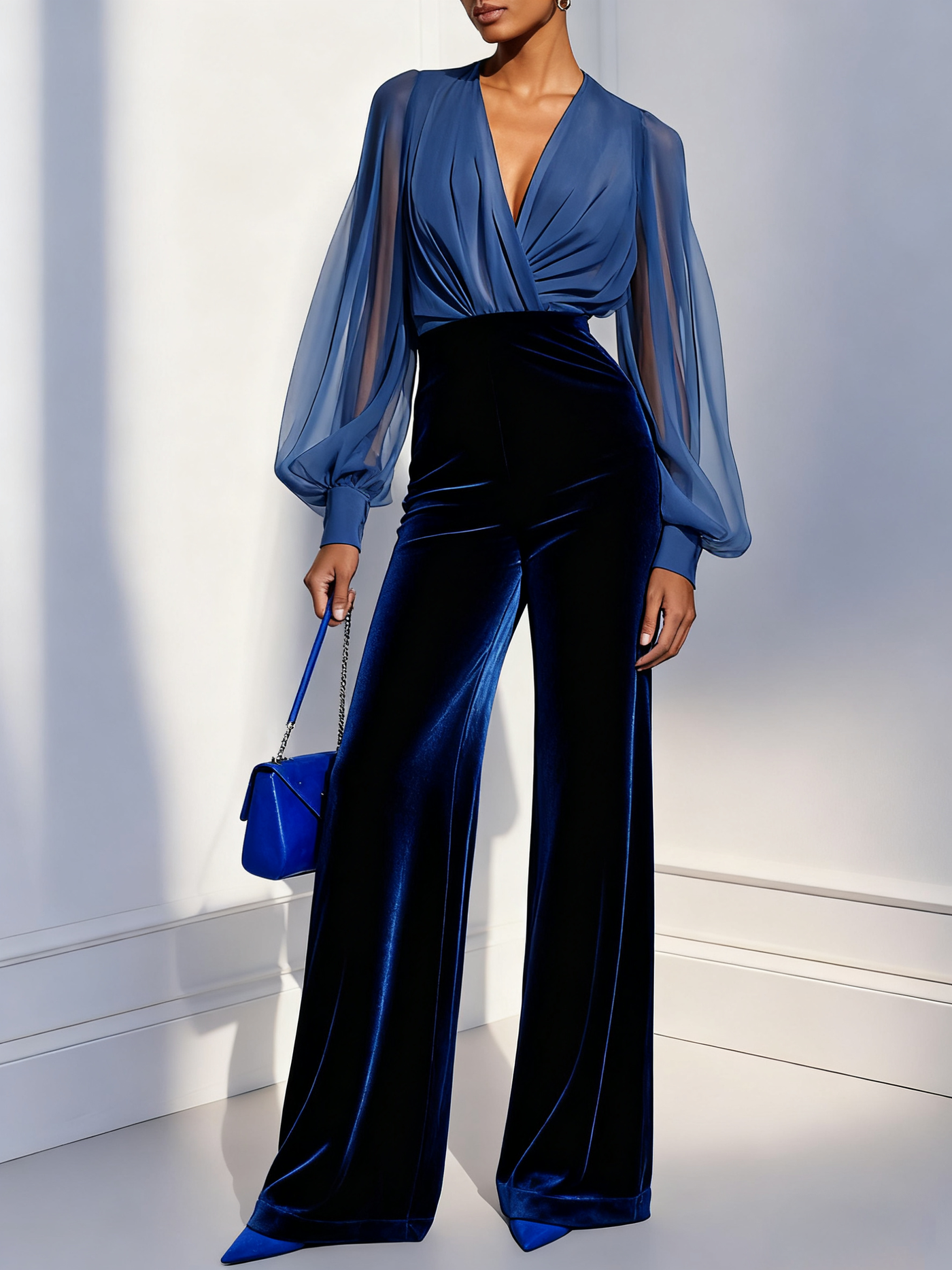 Maud | Velvet Wide-Leg 2-Piece Set with Wrap Top