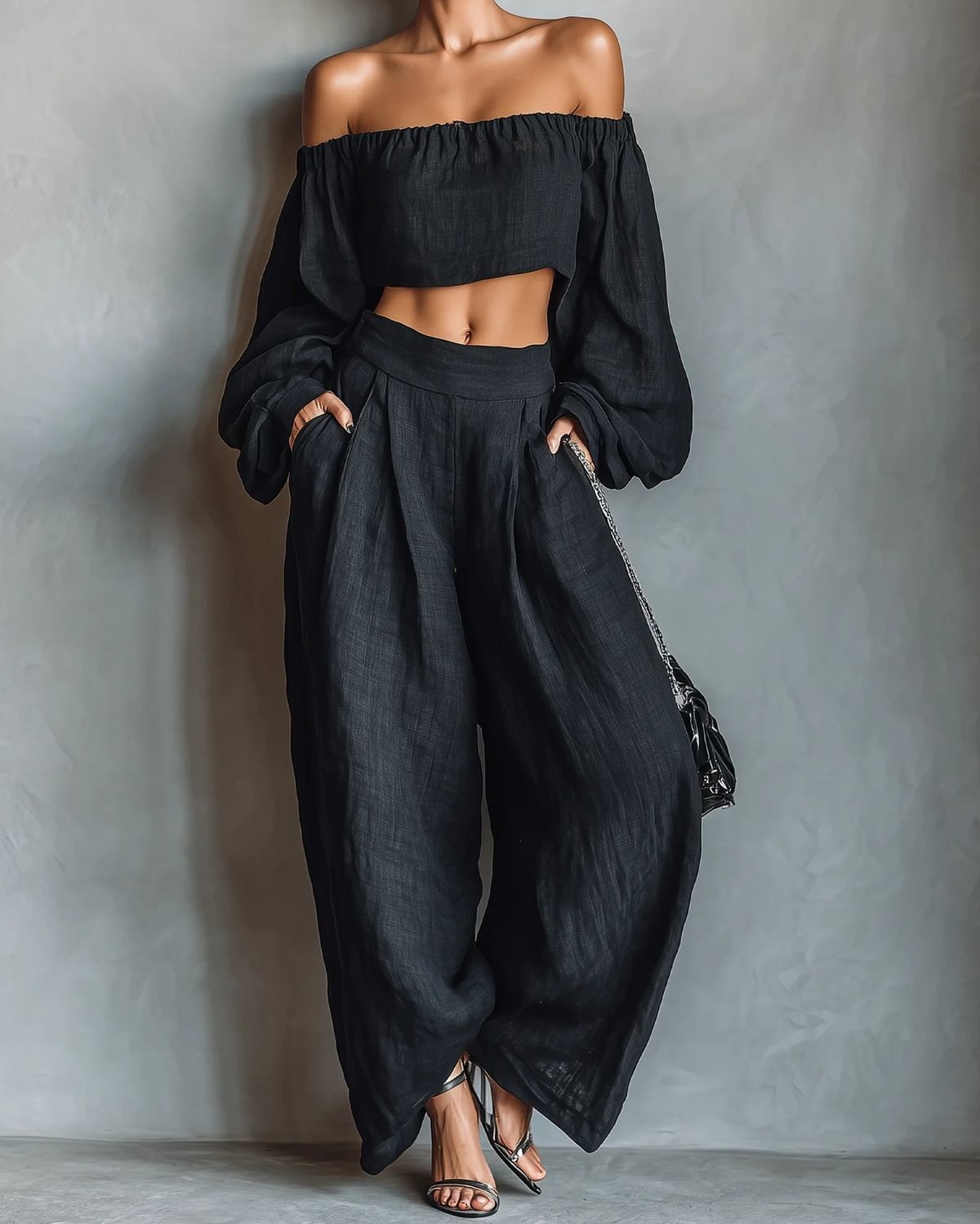 Tess | Off-shoulder Set with Wide Trousers