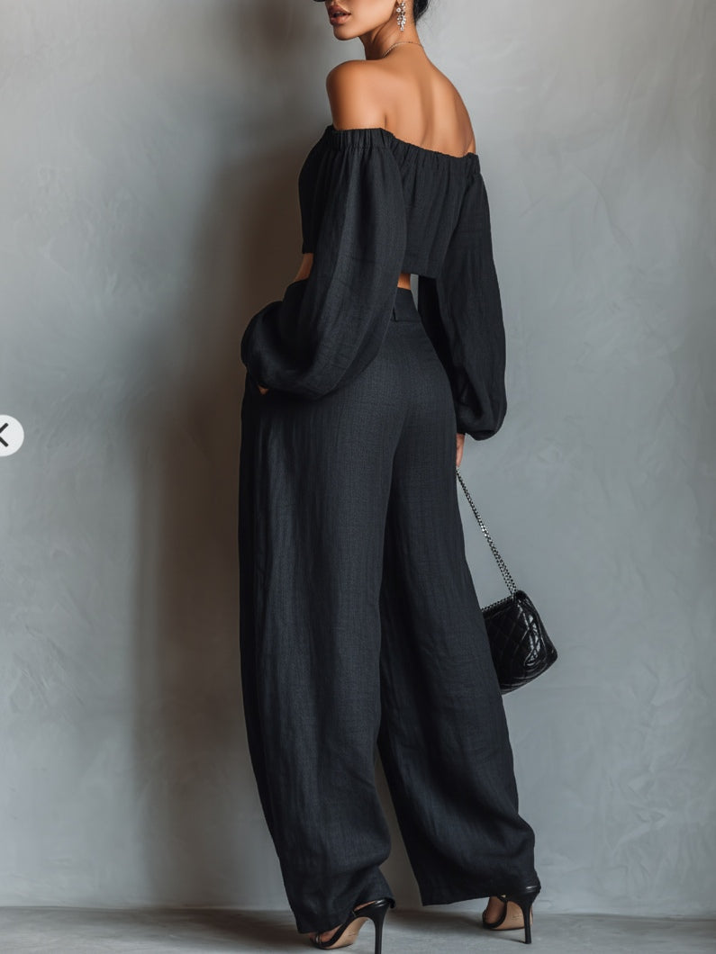 Tess | Off-shoulder Set with Wide Trousers