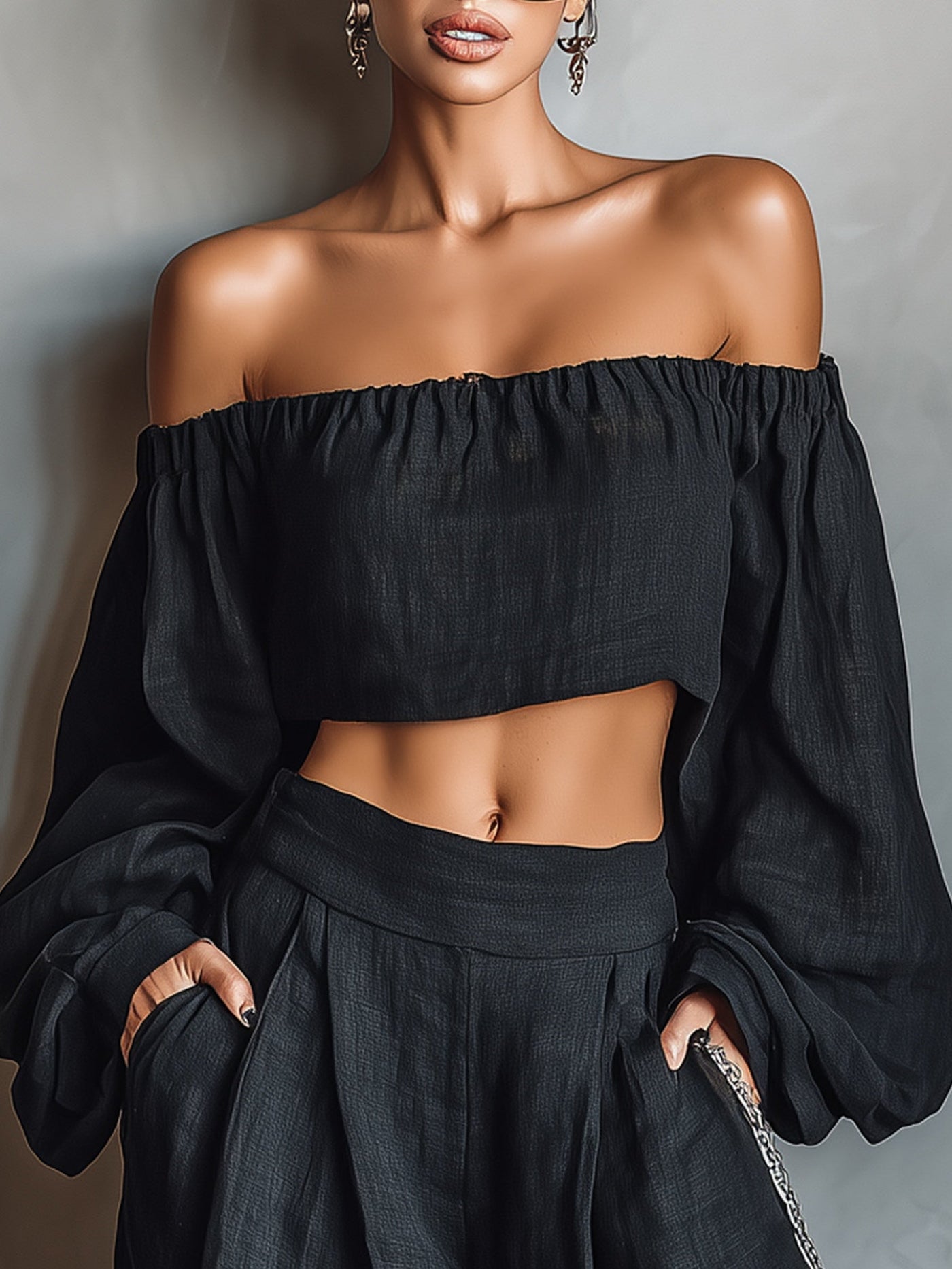 Tess | Off-shoulder Set with Wide Trousers