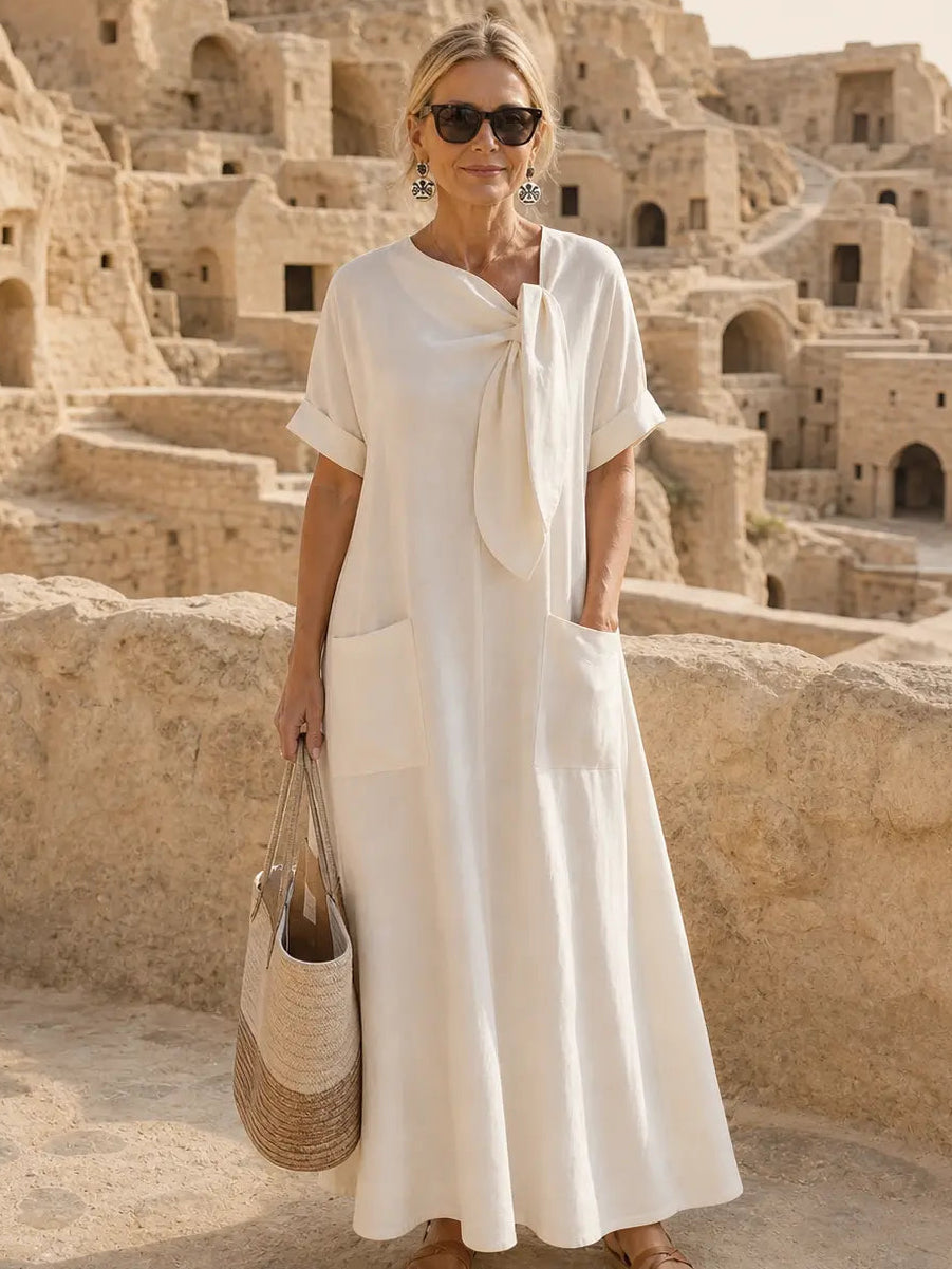 Carina | Tie Neck Maxi Dress with Pockets