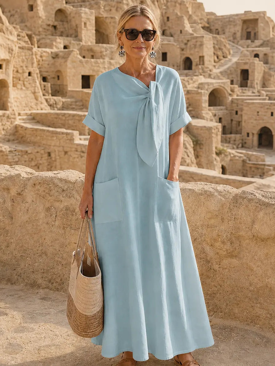 Carina | Tie Neck Maxi Dress with Pockets