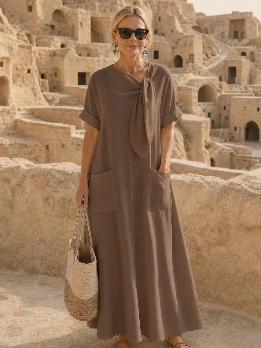 Carina | Tie Neck Maxi Dress with Pockets