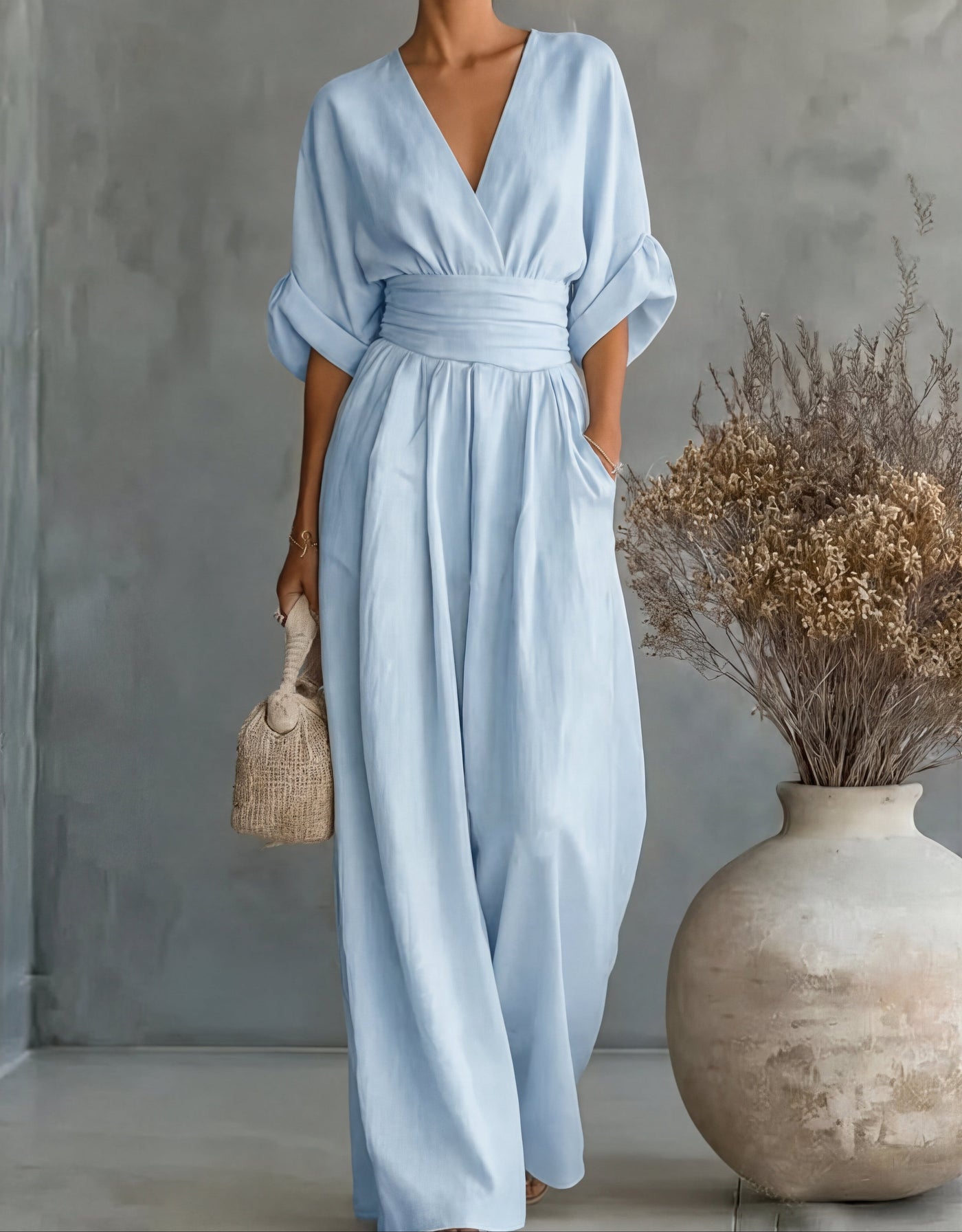 Ava | V-Neck Belted Wide-Leg Jumpsuit