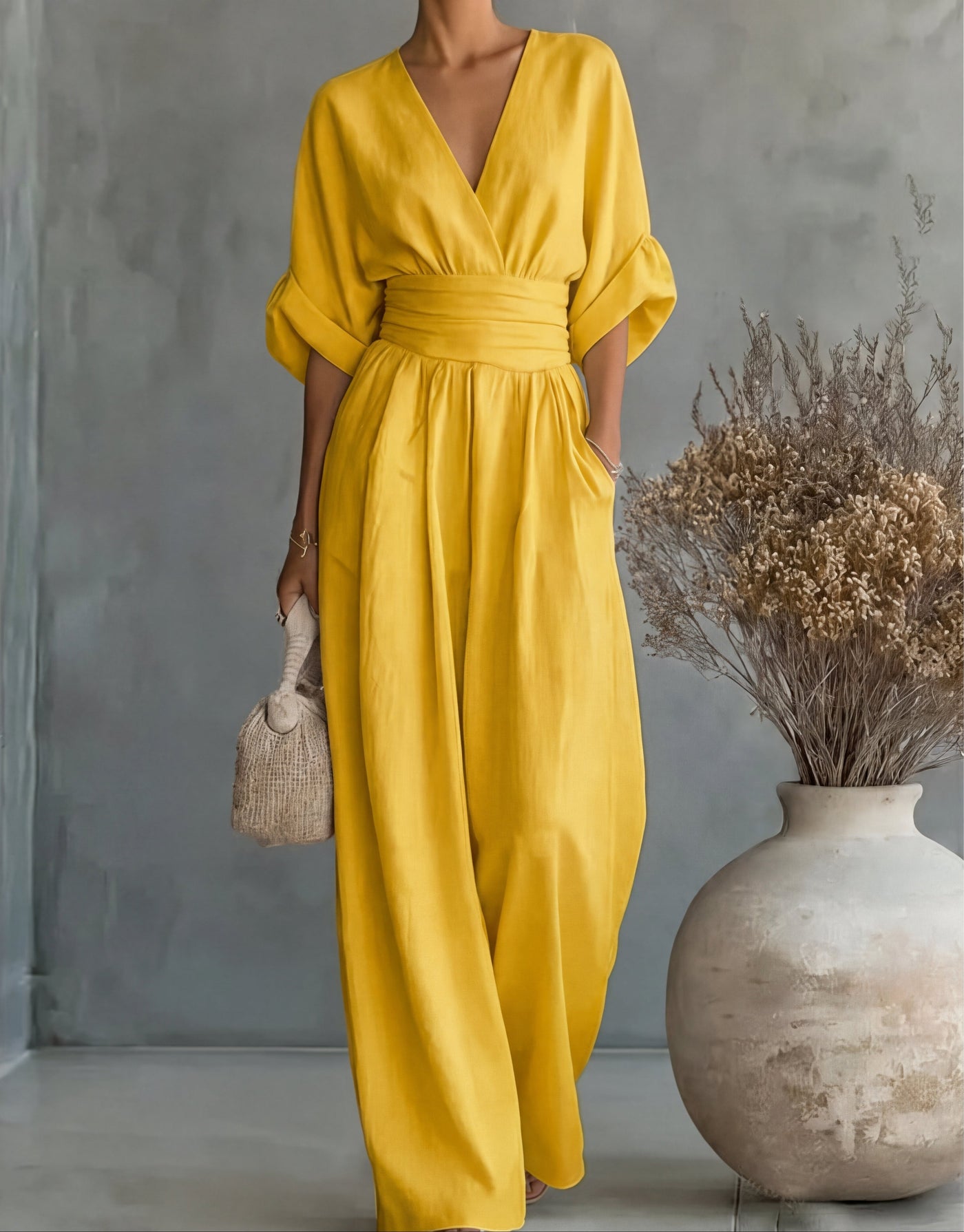 Ava | V-Neck Belted Wide-Leg Jumpsuit