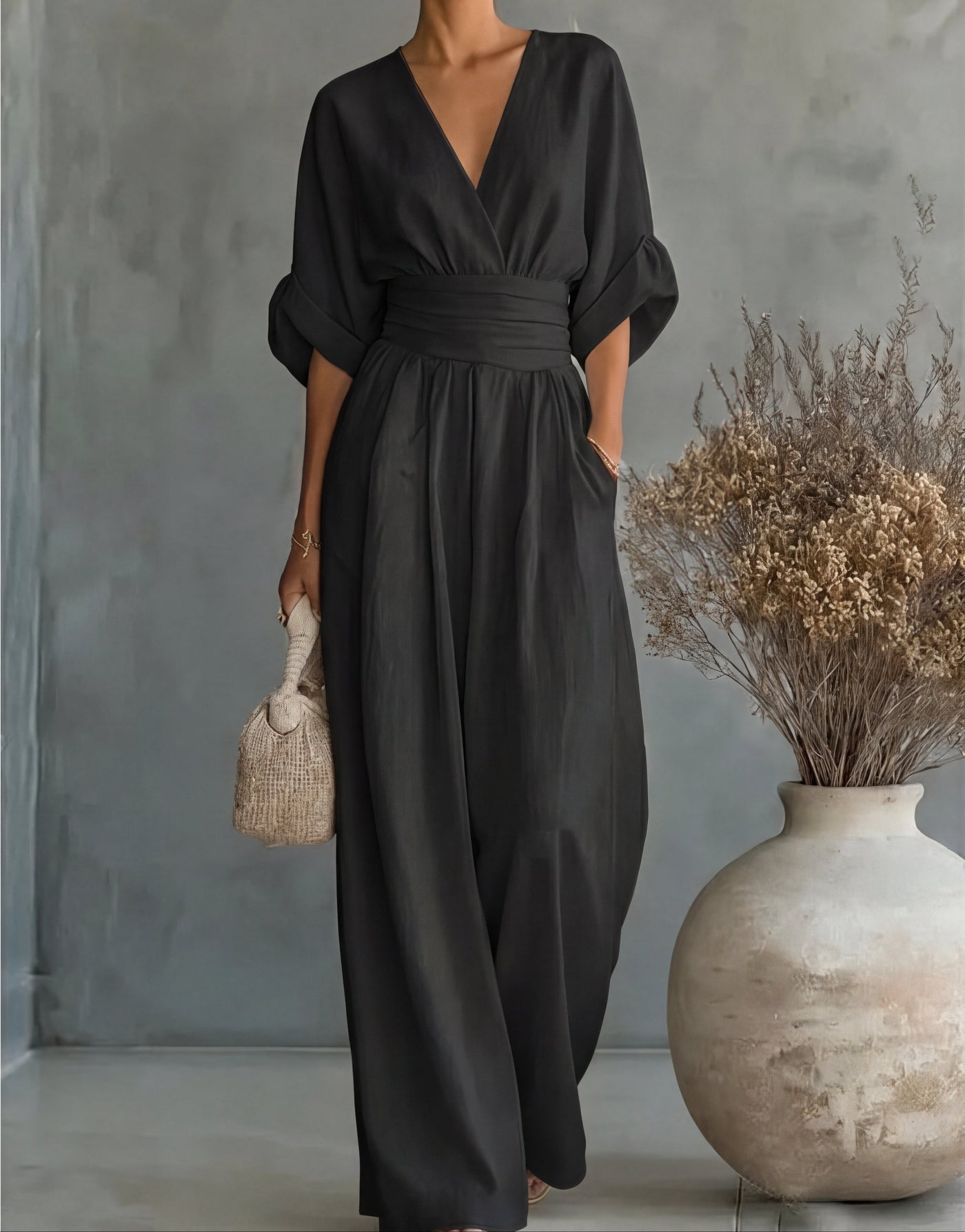 Ava | V-Neck Belted Wide-Leg Jumpsuit