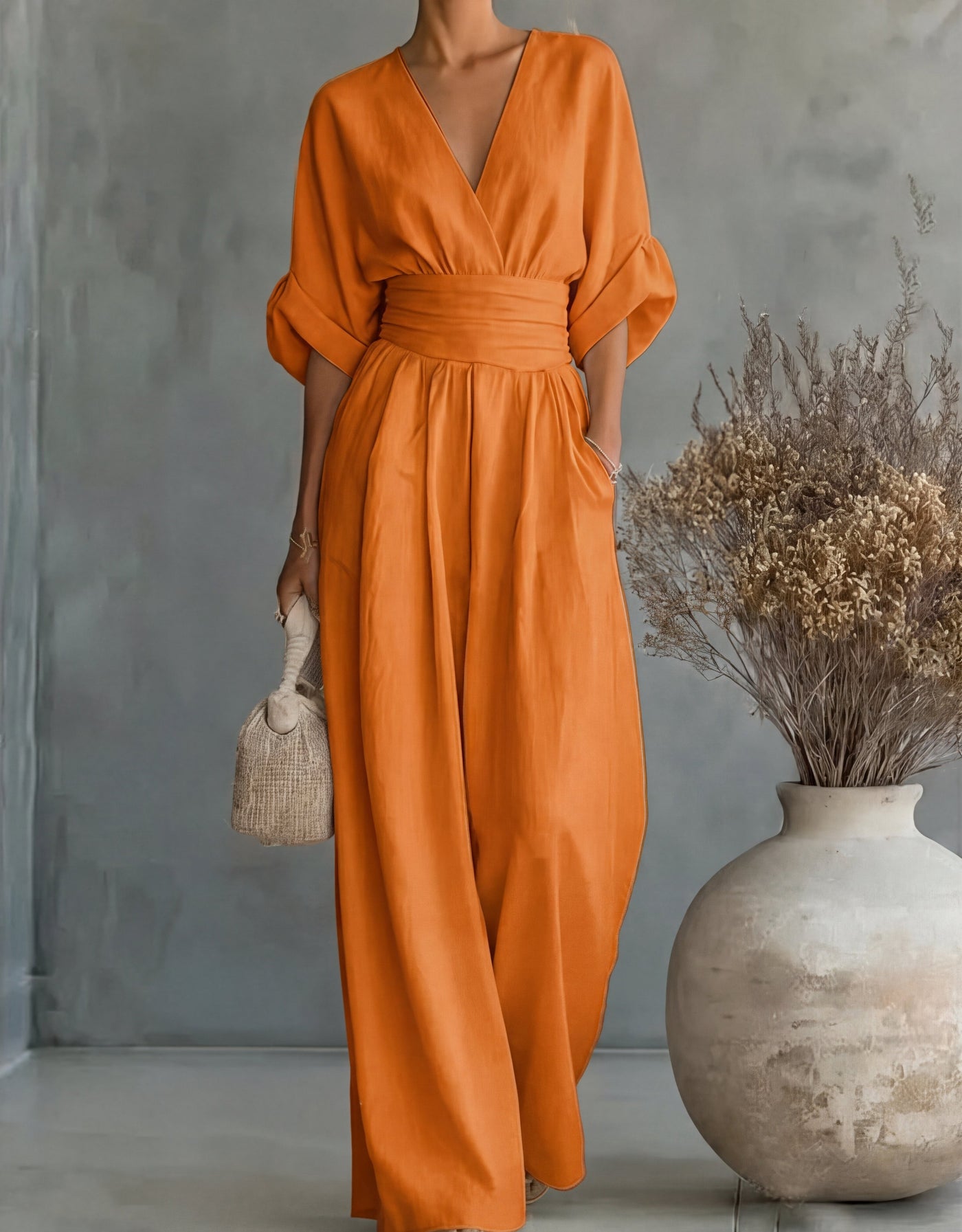 Ava | V-Neck Belted Wide-Leg Jumpsuit