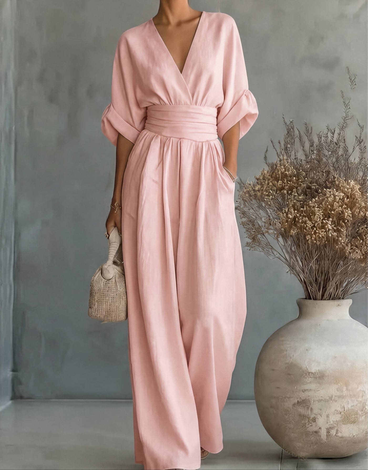 Ava | V-Neck Belted Wide-Leg Jumpsuit