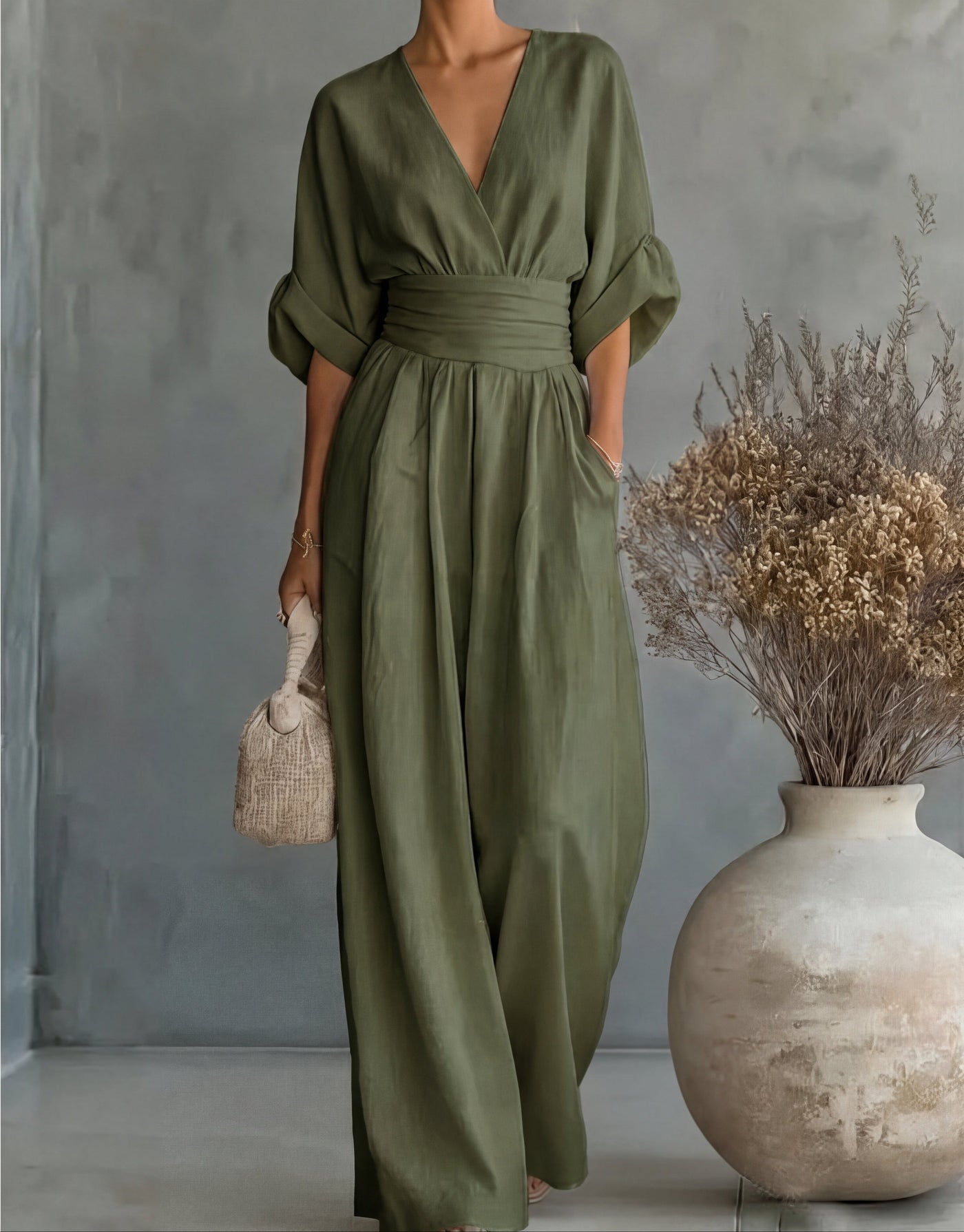Ava | V-Neck Belted Wide-Leg Jumpsuit