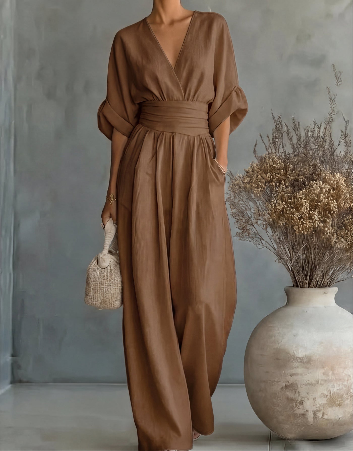 Ava | V-Neck Belted Wide-Leg Jumpsuit