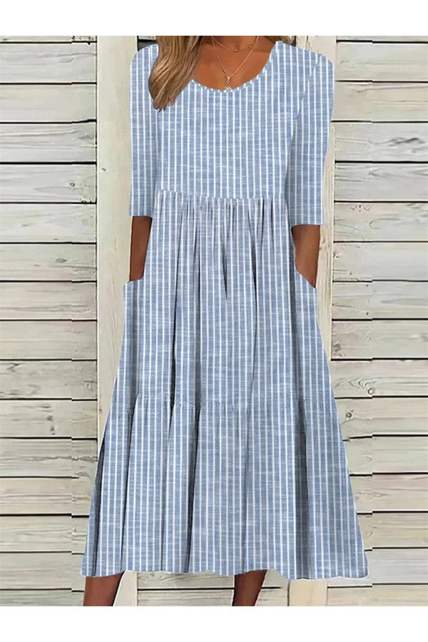 Leah | Elegant Striped Tummy-Coverage Midi Dress