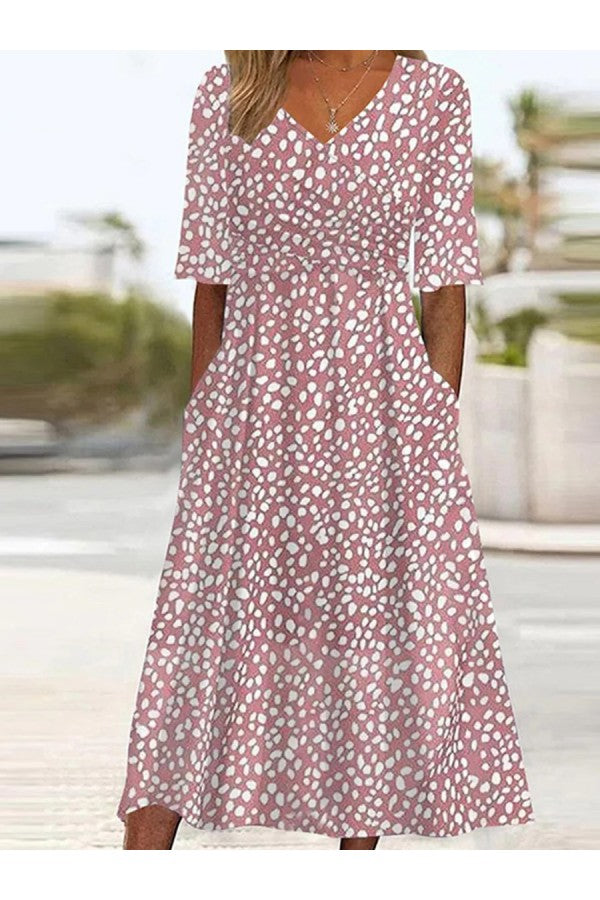 Carine | Elegant Tummy-Flattering Polka Dot Midi Dress