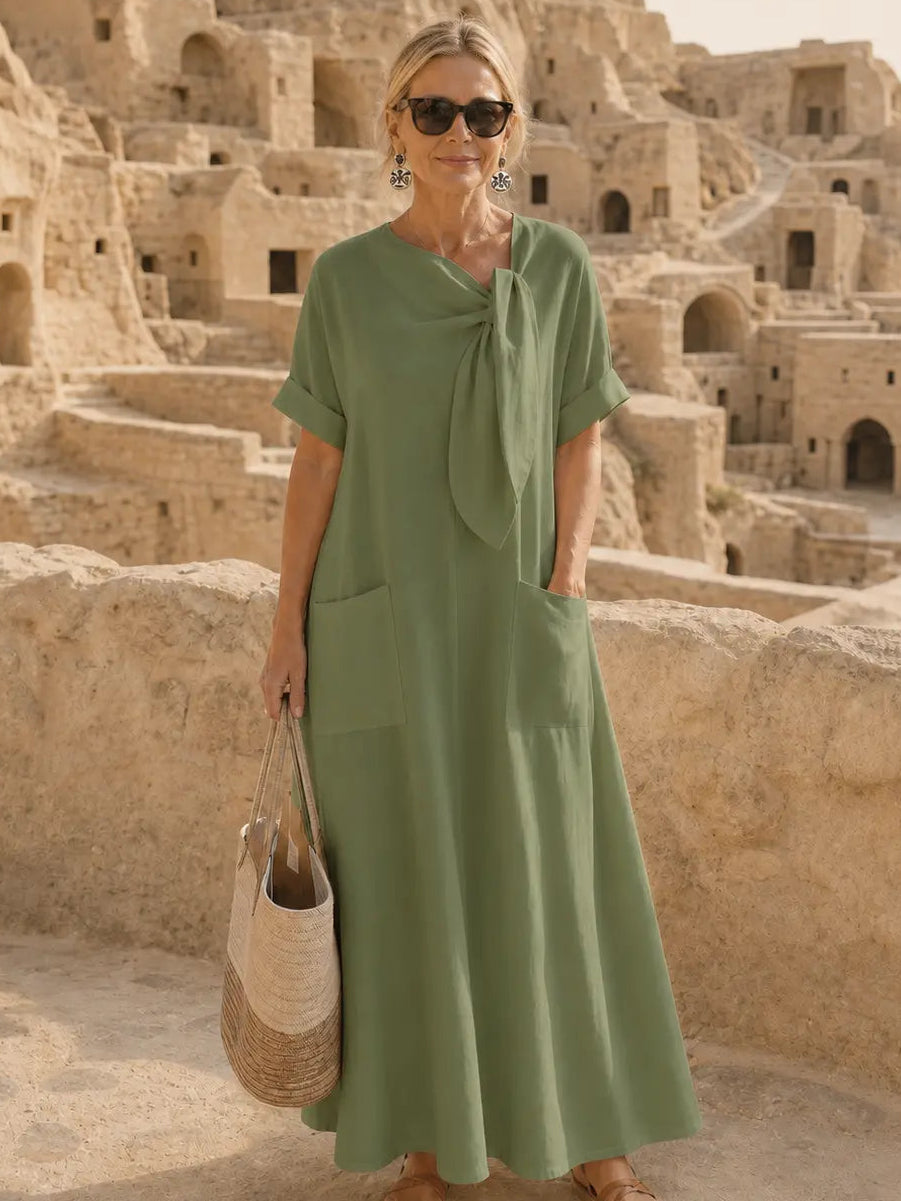 Carina | Tie Neck Maxi Dress with Pockets