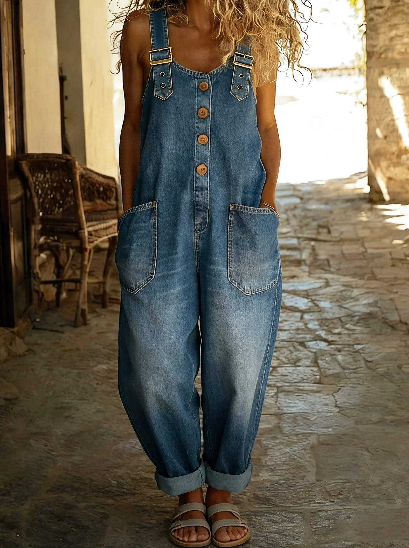 Beryl | Casual Denim Jumpsuit with Adjustable Buckle