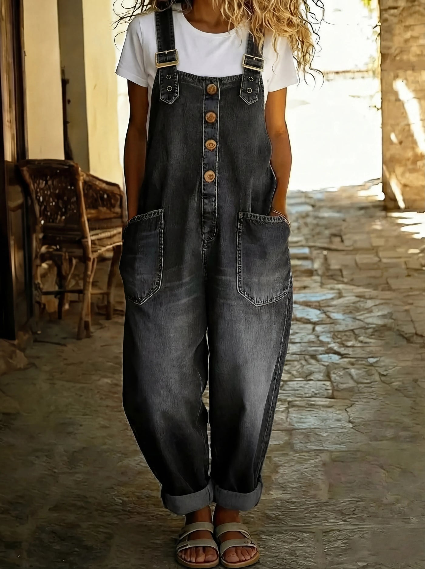 Beryl | Casual Denim Jumpsuit with Adjustable Buckle