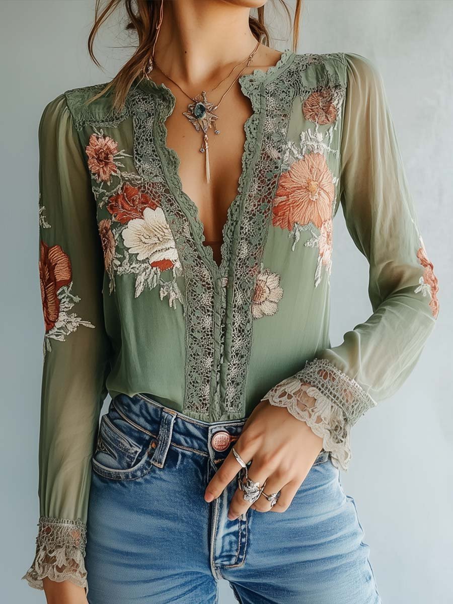 Lara | Floral Printed Lace Blouse