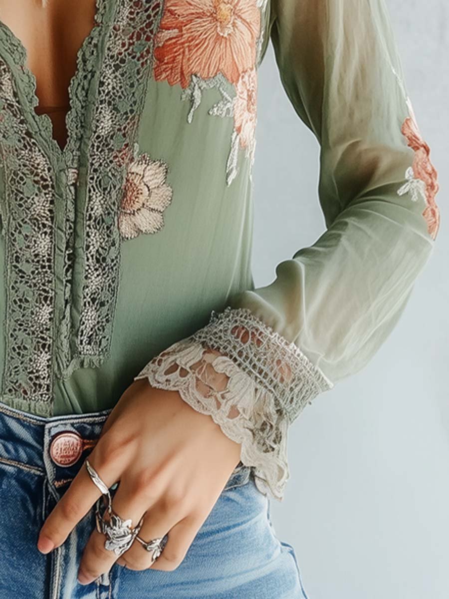 Lara | Floral Printed Lace Blouse