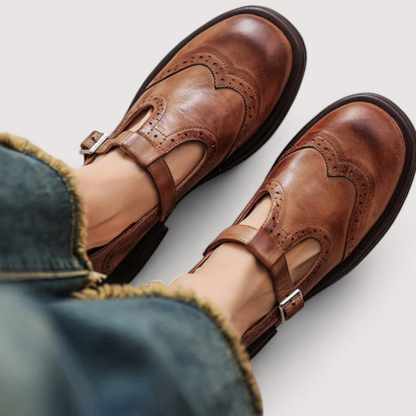 Elaine | Leather Brogue Mary Jane with Comfort Sole