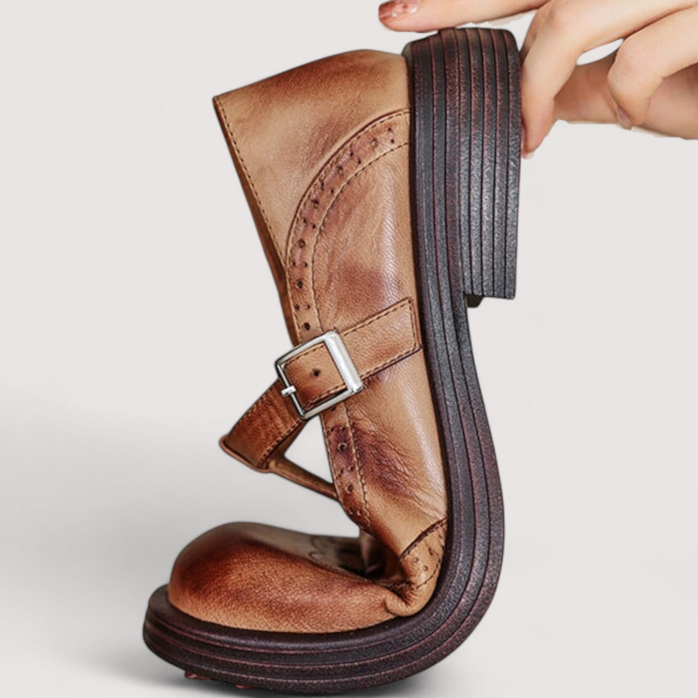 Elaine | Leather Brogue Mary Jane with Comfort Sole