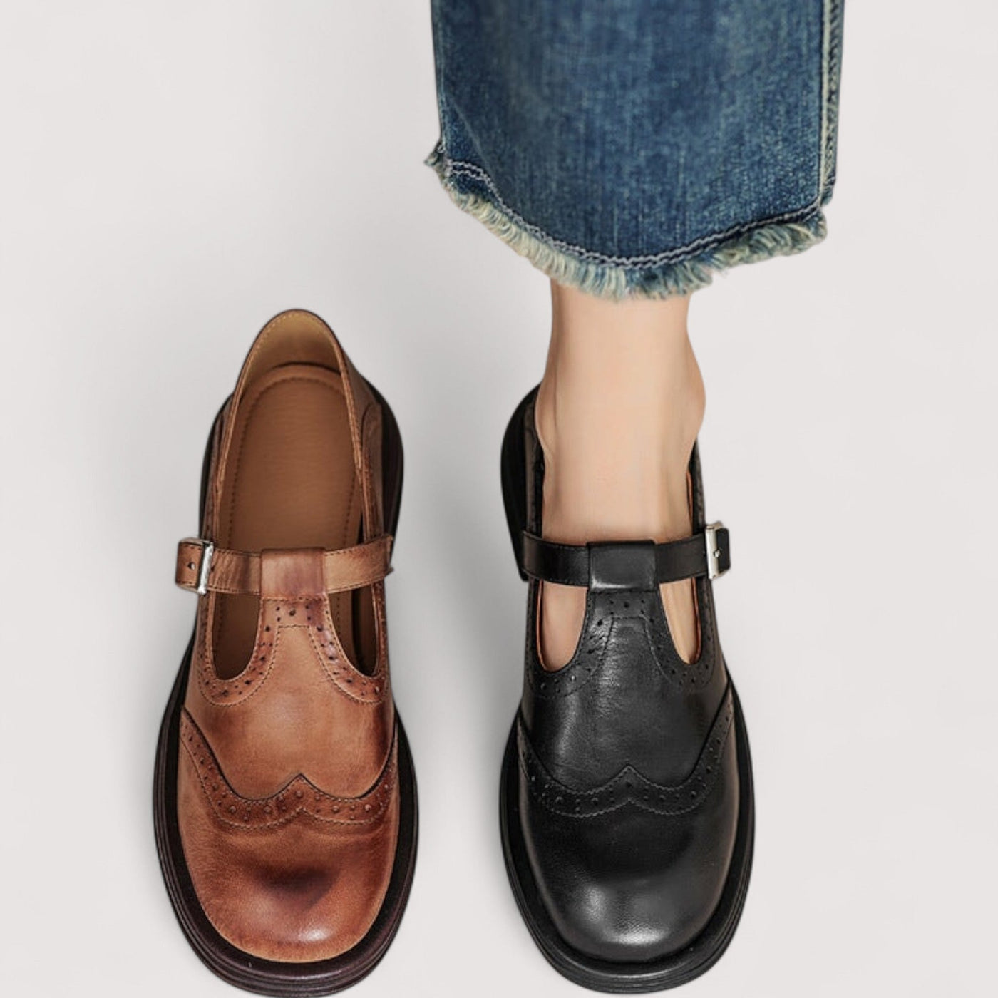 Elaine | Leather Brogue Mary Jane with Comfort Sole