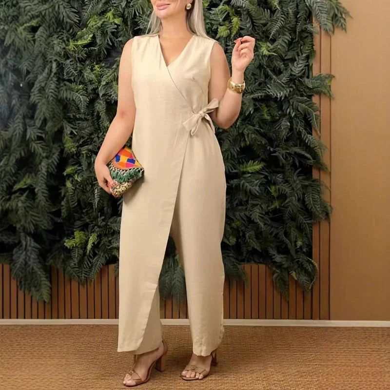 Brenda | Wrap Tie Sleeveless Wide-Leg Jumpsuit