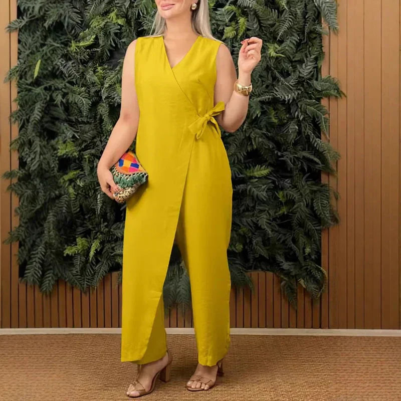 Brenda | Wrap Tie Sleeveless Wide-Leg Jumpsuit