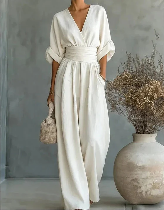 Ava | V-Neck Belted Wide-Leg Jumpsuit