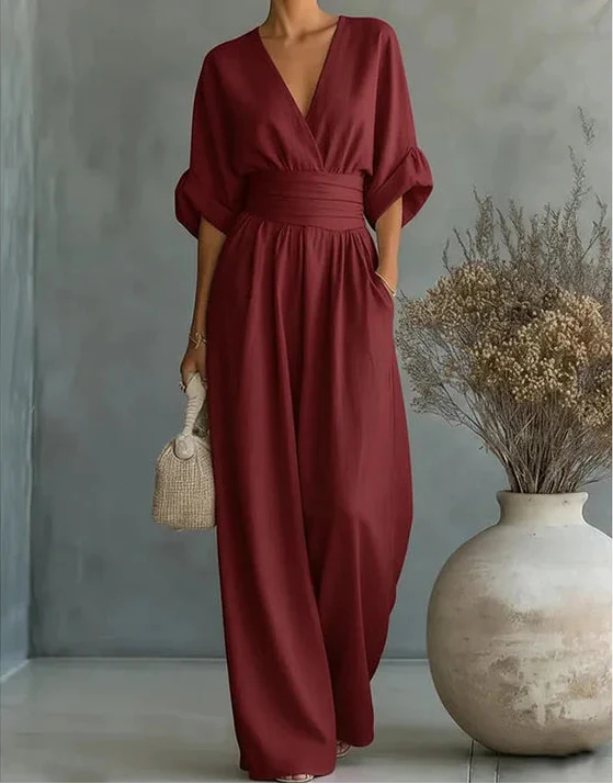 Ava | V-Neck Belted Wide-Leg Jumpsuit