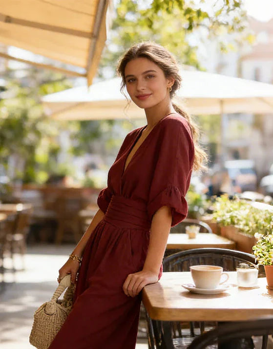 Ava | V-Neck Belted Wide-Leg Jumpsuit