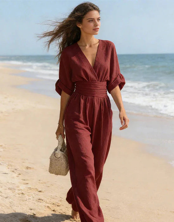 Ava | V-Neck Belted Wide-Leg Jumpsuit