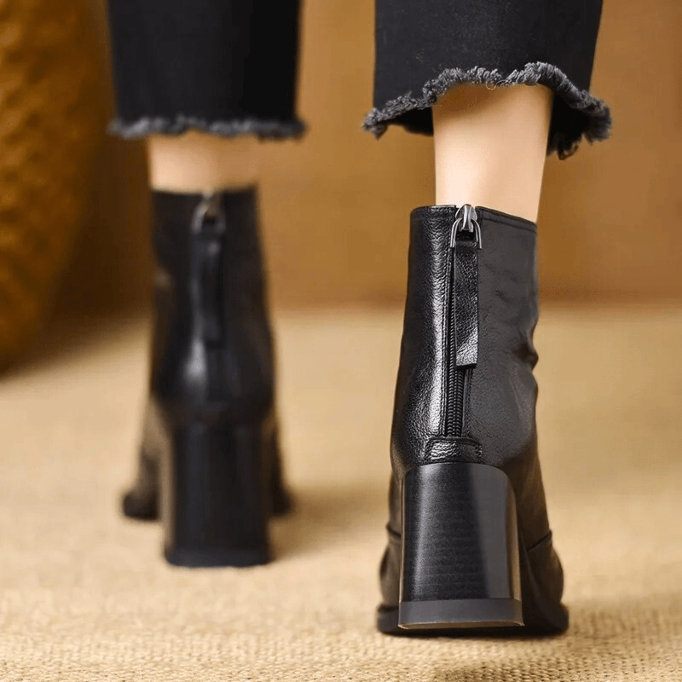 Ovelle | Block Heel Leather Ankle Boot